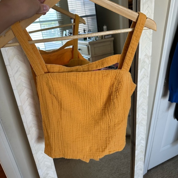 Anthropologie Yellow Smocked Tie-Back Top - Picture 5 of 10